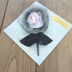 Vintage Pink Grey Chinchilla Pin Flower Brooch